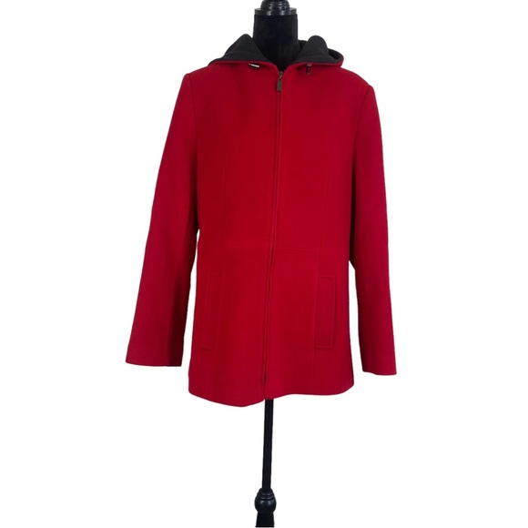Westbound Cardinal Red 100% Wool Hooded Pea Coat - Picture 3 of 7